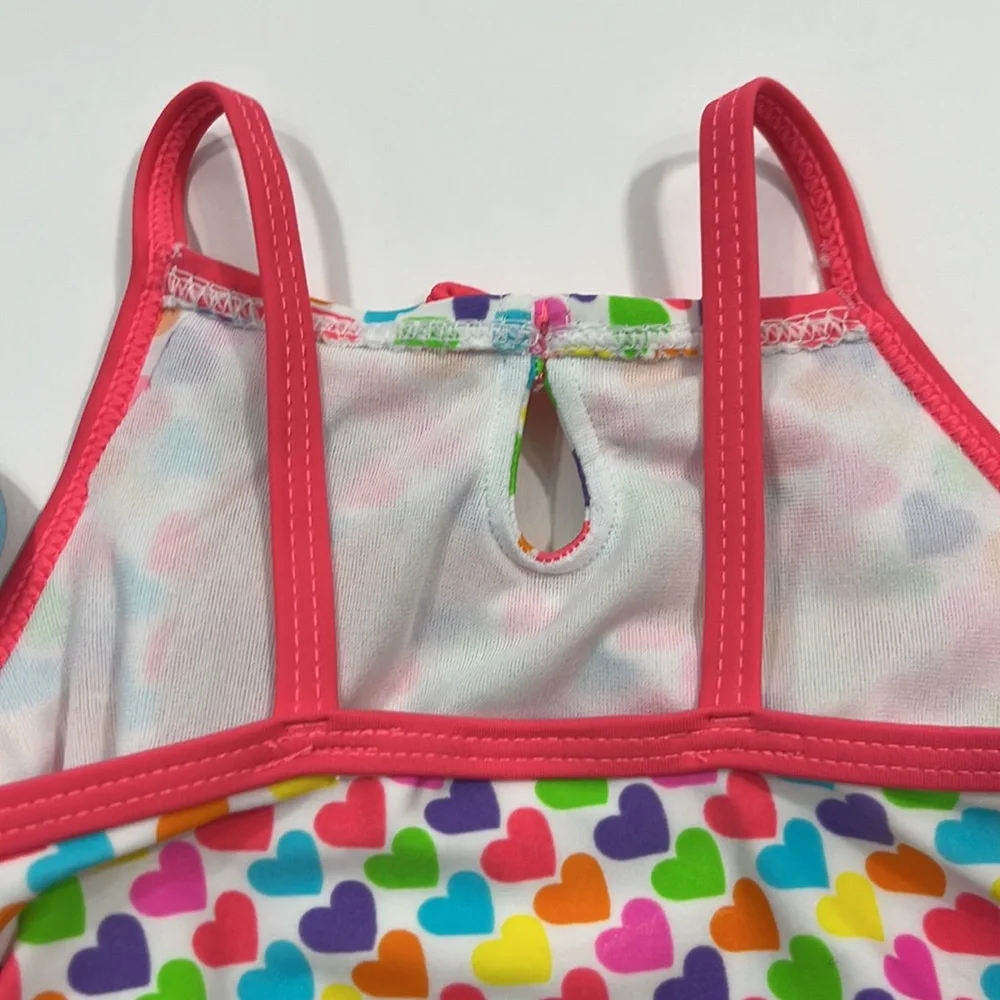 Skechers Girls' One Piece Swimsuits MULTI - Pink & Green Hearts Ruffle 12 Months